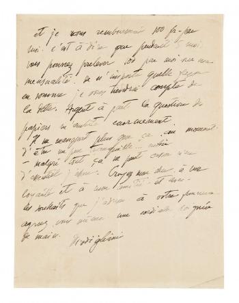Lettre Autographe Signée by 
																			Amedeo Modigliani